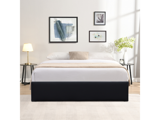 Black storage bed 100x200 cm with 12 Meublori - Quick assembly and easy-care fabric