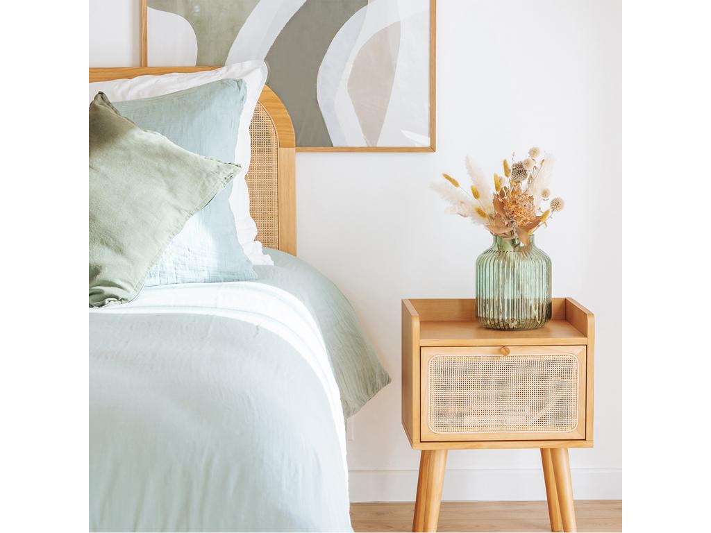 Lit adulte bois rotin Meublori tressé 160x200cm