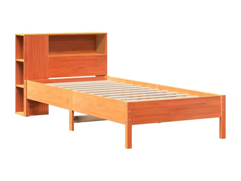 Lit bibliothèque sans matelas cire marron 75x190 cm pin massif ORQG23061