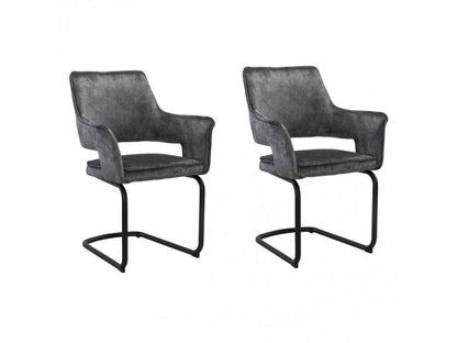 Lot de 2 chaises tissu gris foncé et piétement en métal noir - Meublori