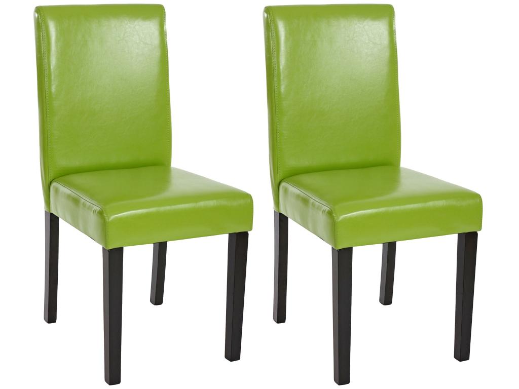 Lot de 2 chaises de séjour Meublori simili-cuir vert pieds foncés