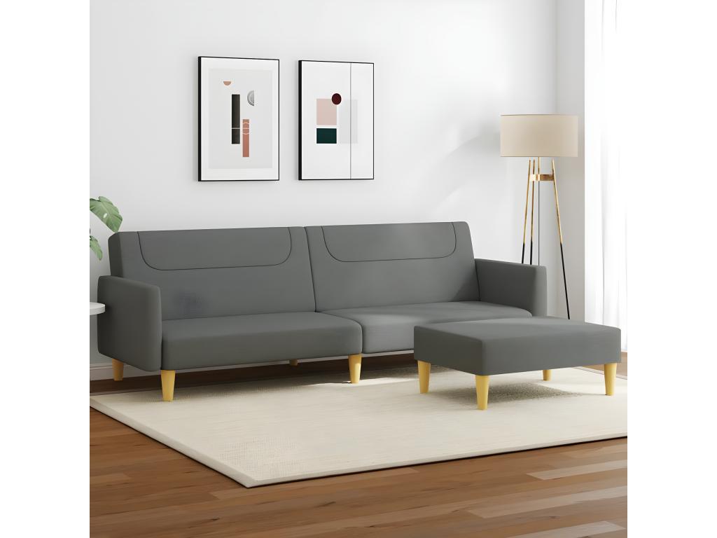 Canapé-lit à 2 places avec repose-pied gris foncé tissu