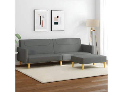 Canapé-lit à 2 places avec repose-pied gris foncé tissu