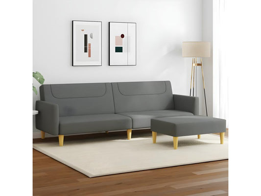 Canapé-lit à 2 places avec repose-pied gris foncé tissu