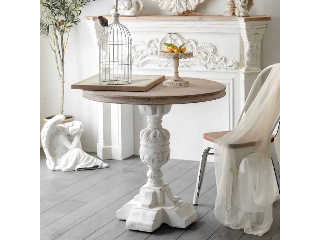 VICTORIA - Table ronde 3 places en bois recyclé blanc PPGQ37327