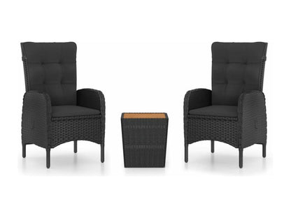 Ensemble de Meublori de jardin 3 pcs rotin et bois d'Meublori noir