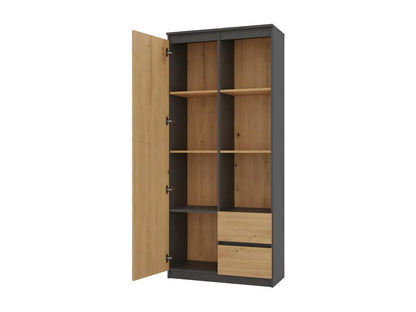 Meublori - Bibliothèque 1 porte 2 tiroirs bureau chambre - 180x80x35 - Meuble de rangement