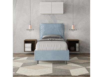 Lit Meublori avec sommier rembourré 80x200 microfibre bleu clair