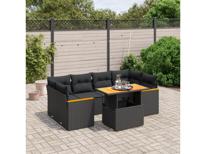 Salon de jardin 7 pcs avec coussins noir résine tressée