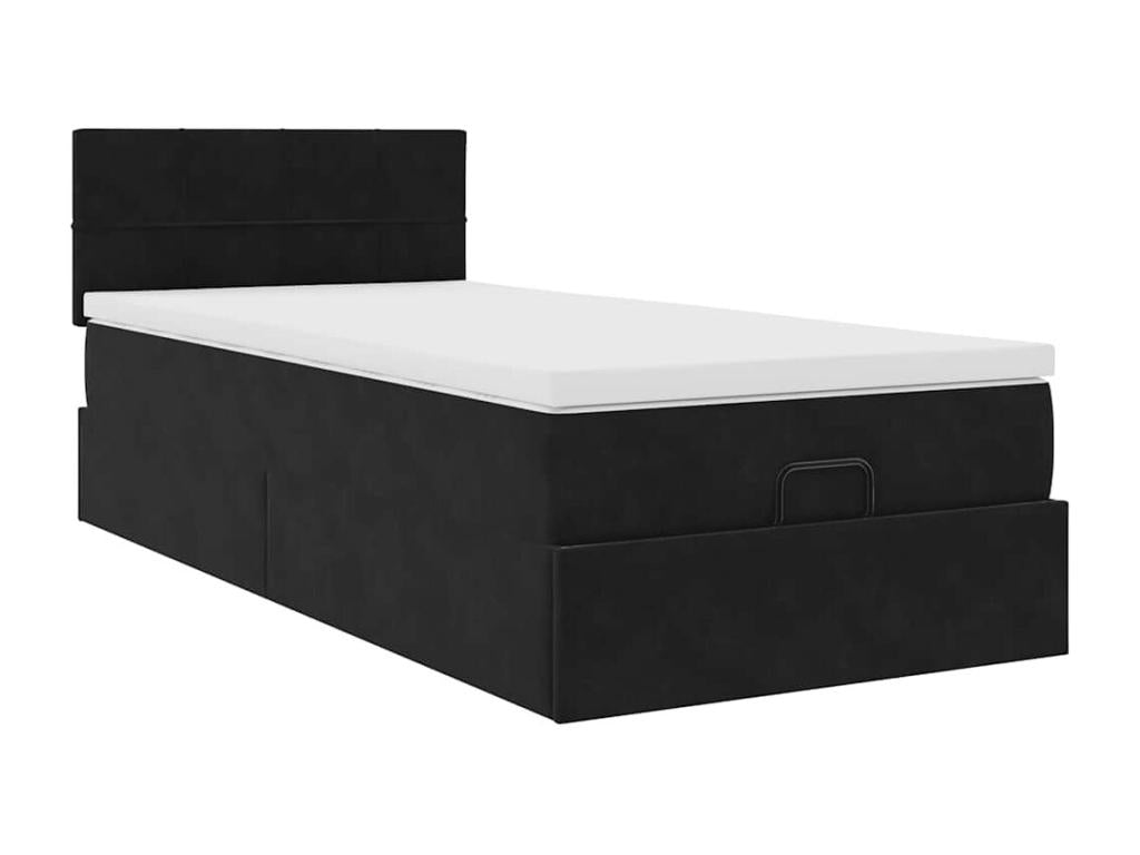 Cadre de lit ottoman avec matelas noir 90x190 cm velours