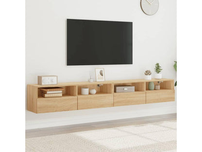 2-piece wall-mounted TV units, oak finish, Meublori, 100x30x30cm, engineered wood