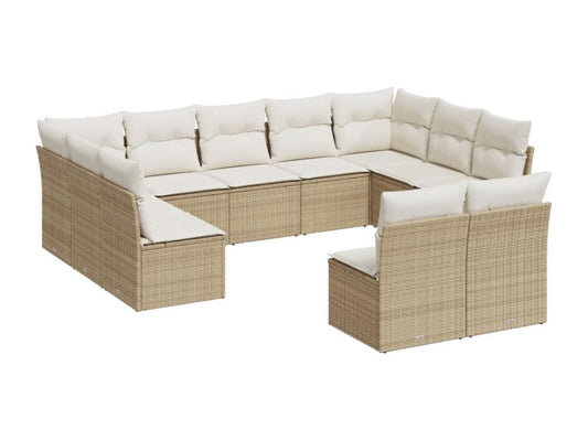 Salon de jardin 11 pièces avec coussins beige résine tressée
