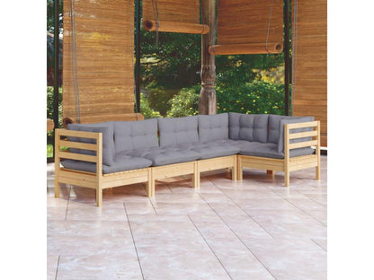 Salon de jardin 5 pcs avec coussins gris bois de pin