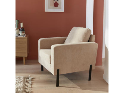 Fauteuil en velours côtelé beige - Meublori - Canapé 1 place fixe droit pieds métal