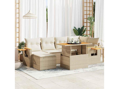 Salon de jardin avec coussins 7 pièces beige résine tressée Meublori