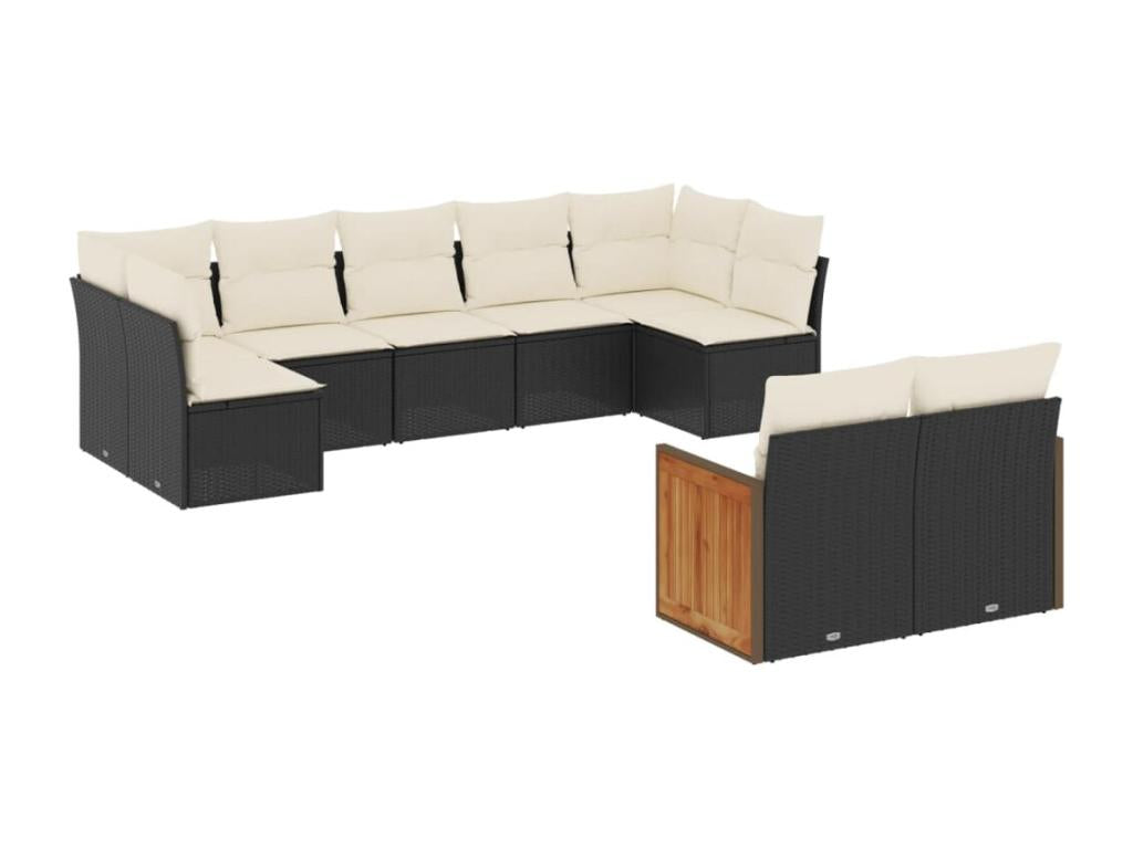 Salon de jardin 9 pcs avec coussins noir résine tressée SBZE34665