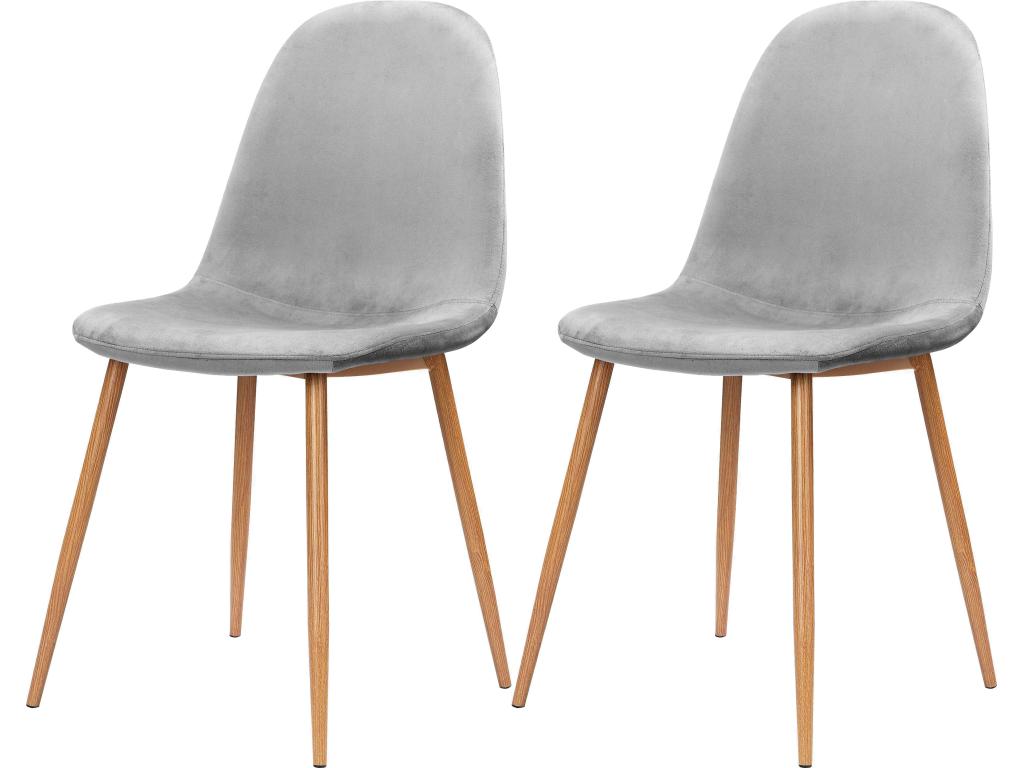 Meublori - Lot de 2 chaises de salle à manger en velours gris et pieds chêne