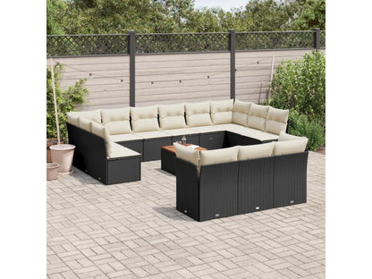 Salon de jardin avec coussins 14 pcs noir résine tressée