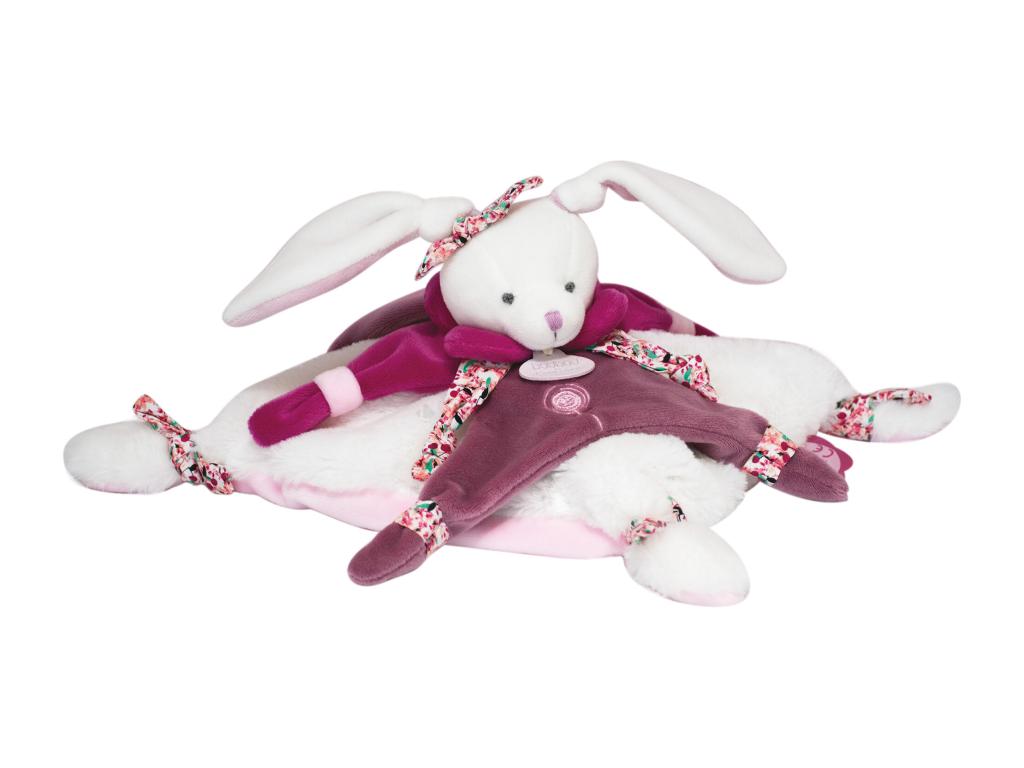 Doudou plat lapin 27 cm collection LAPIN CERISE rose