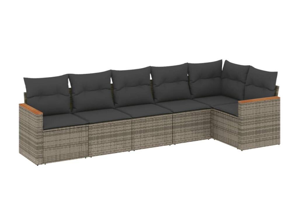 Salon de jardin 6 pcs avec coussins gris résine tressée