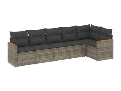 Salon de jardin 6 pcs avec coussins gris résine tressée