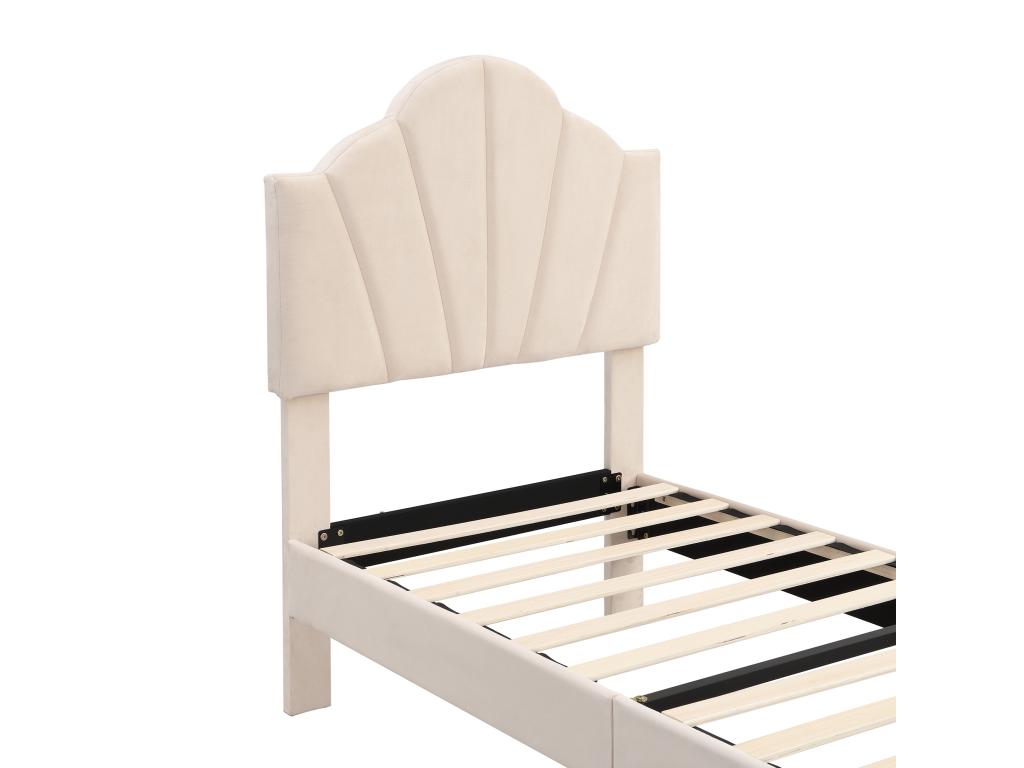 Lit coquillage - 90x200 cm - velours - coloris beige sommier à Meublori