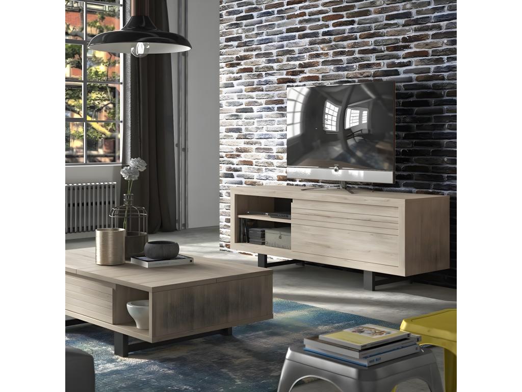 Meuble TV couleur chêne 1 tiroir - Fabrication Française