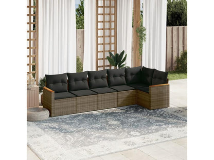 Salon de jardin 6 pcs avec coussins gris résine tressée