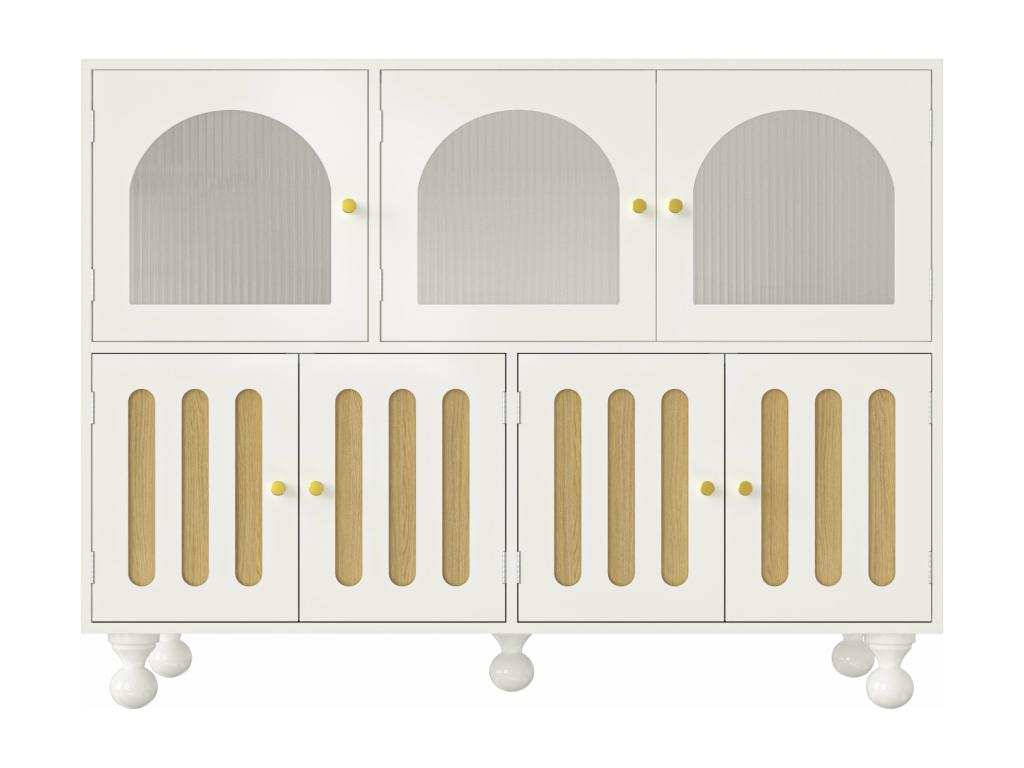 Buffet blanc élégant avec verre arc-en-ciel d120cm×h90cm