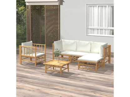 Salon de jardin 6 pcs avec coussins blanc crème Meublori
