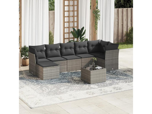 Salon de jardin 8 pcs avec coussins gris résine tressée