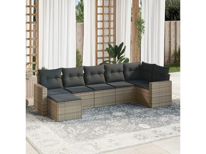 Salon de jardin avec coussins 7 pcs gris résine tressée