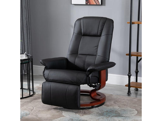 Fauteuil Meublori inclinable repose-pieds réglable pivotant 360 piètement bois revêtement PU noir