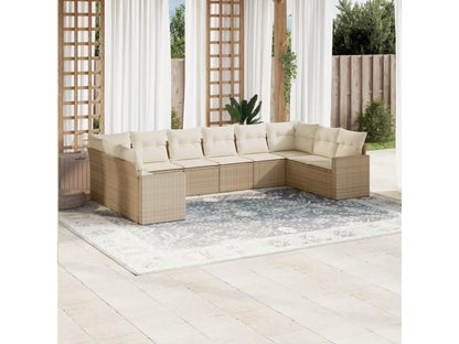 Salon de jardin avec coussins 10 pcs beige résine tressée
