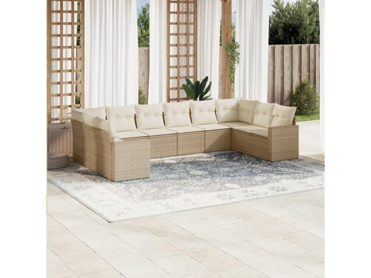 Salon de jardin avec coussins 10 pcs beige résine tressée