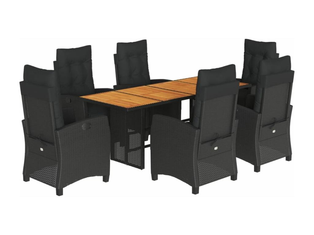 Ensemble à manger de jardin 9 pièces coussins noir résine tressée
