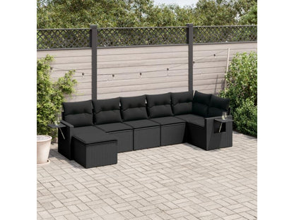 Salon de jardin 7 pcs avec coussins noir résine tressée