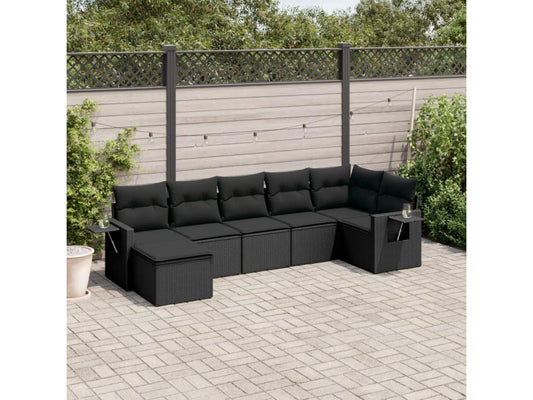 Salon de jardin 7 pcs avec coussins noir résine tressée