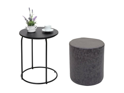 Lot de 2 poufs et table d'appoint Meublori-K48 - table basse table tabouret - certifié Meublori MDF métal similicuir - noir