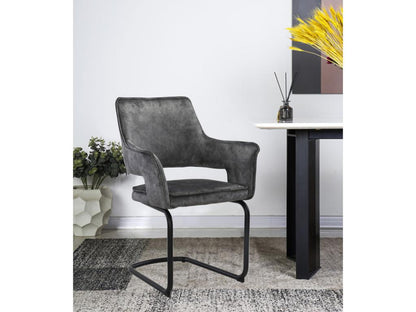 Lot de 2 chaises tissu gris foncé et piétement en métal noir - Meublori