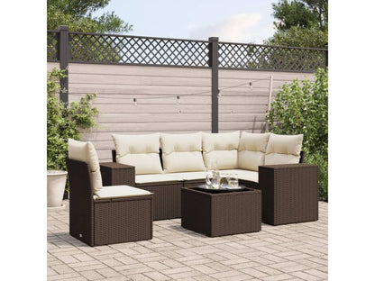 Salon de jardin avec coussins 6 pcs marron résine tressée