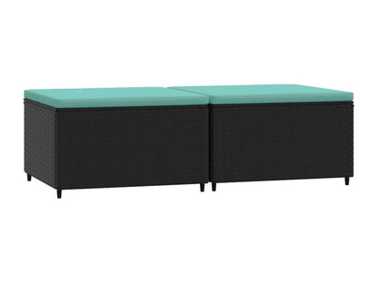 Repose-pieds de jardin avec coussins 2 pcs noir résine tressée