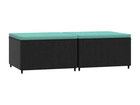 Repose-pieds de jardin avec coussins 2 pcs noir résine tressée
