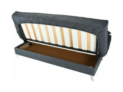 Banquette Meublori tissu 130x190 matelas Starflex 13cm avec rangement Malax-Couleur Bleu cyan