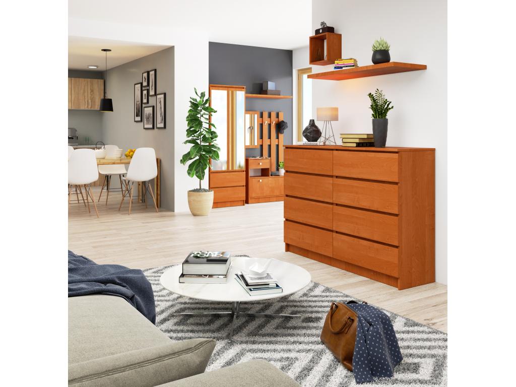 Commode Meublori K140 Aulne 138 cm 8 tiroirs façade Aulne 138x40x99 cm