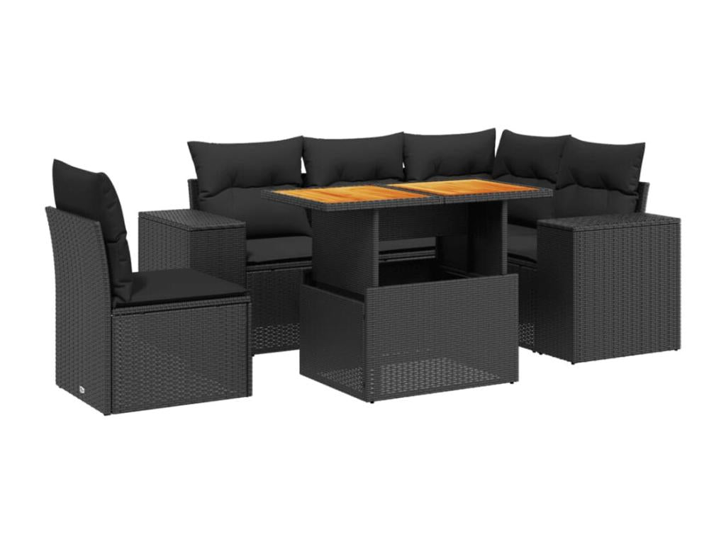 Salon de jardin 6 pcs avec coussins noir résine tressée AVKF72087