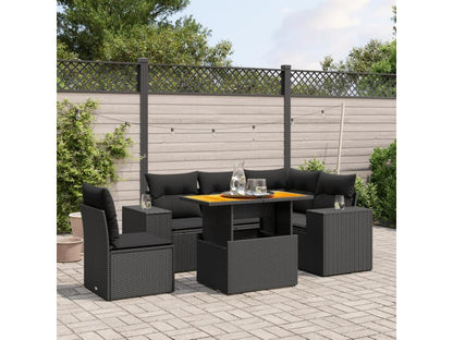 Salon de jardin 6 pcs avec coussins noir résine tressée AVKF72087