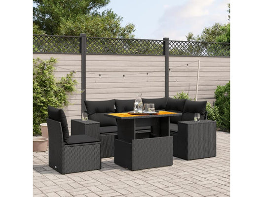 Salon de jardin 6 pcs avec coussins noir résine tressée AVKF72087