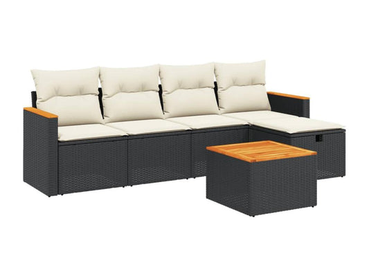 Salon de jardin 6 pcs avec coussins noir résine tressée