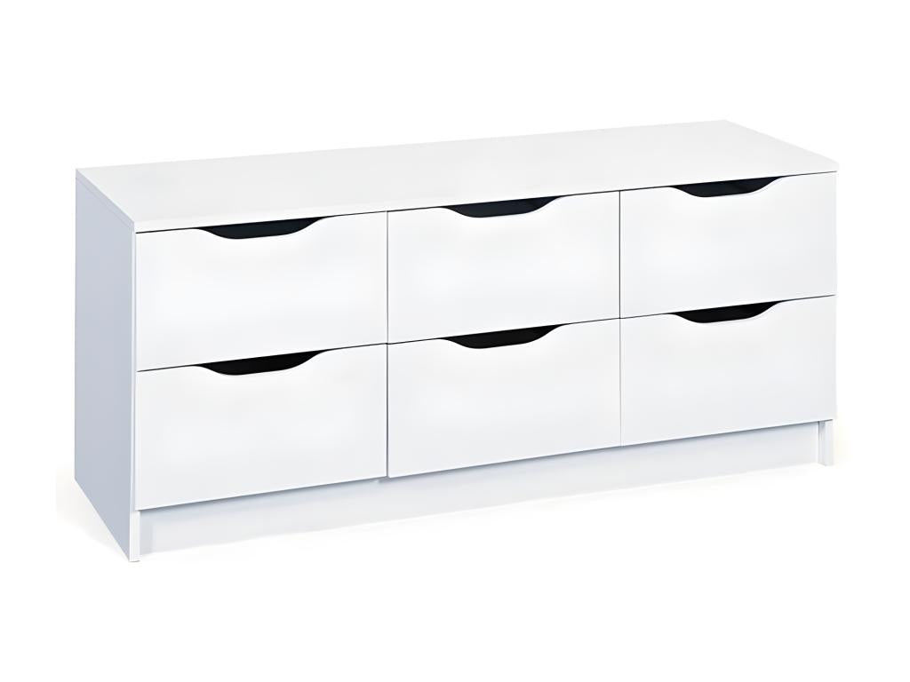 Commode 6 Tiroirs Meublori 122cm Blanc